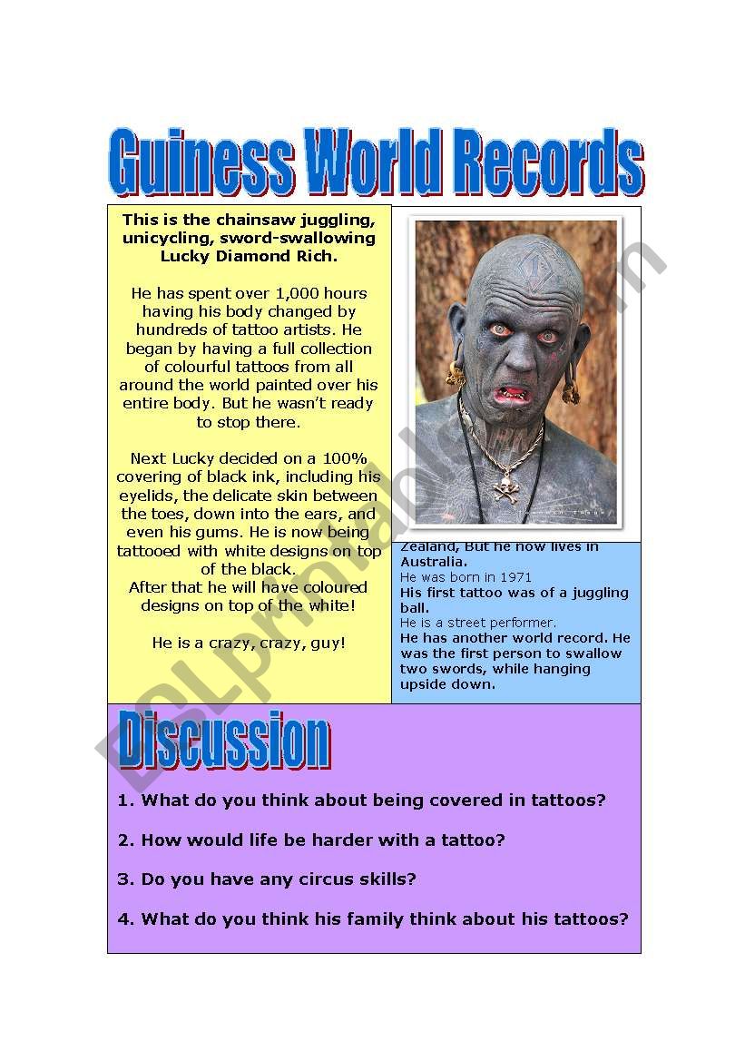 Guiness World Records worksheet