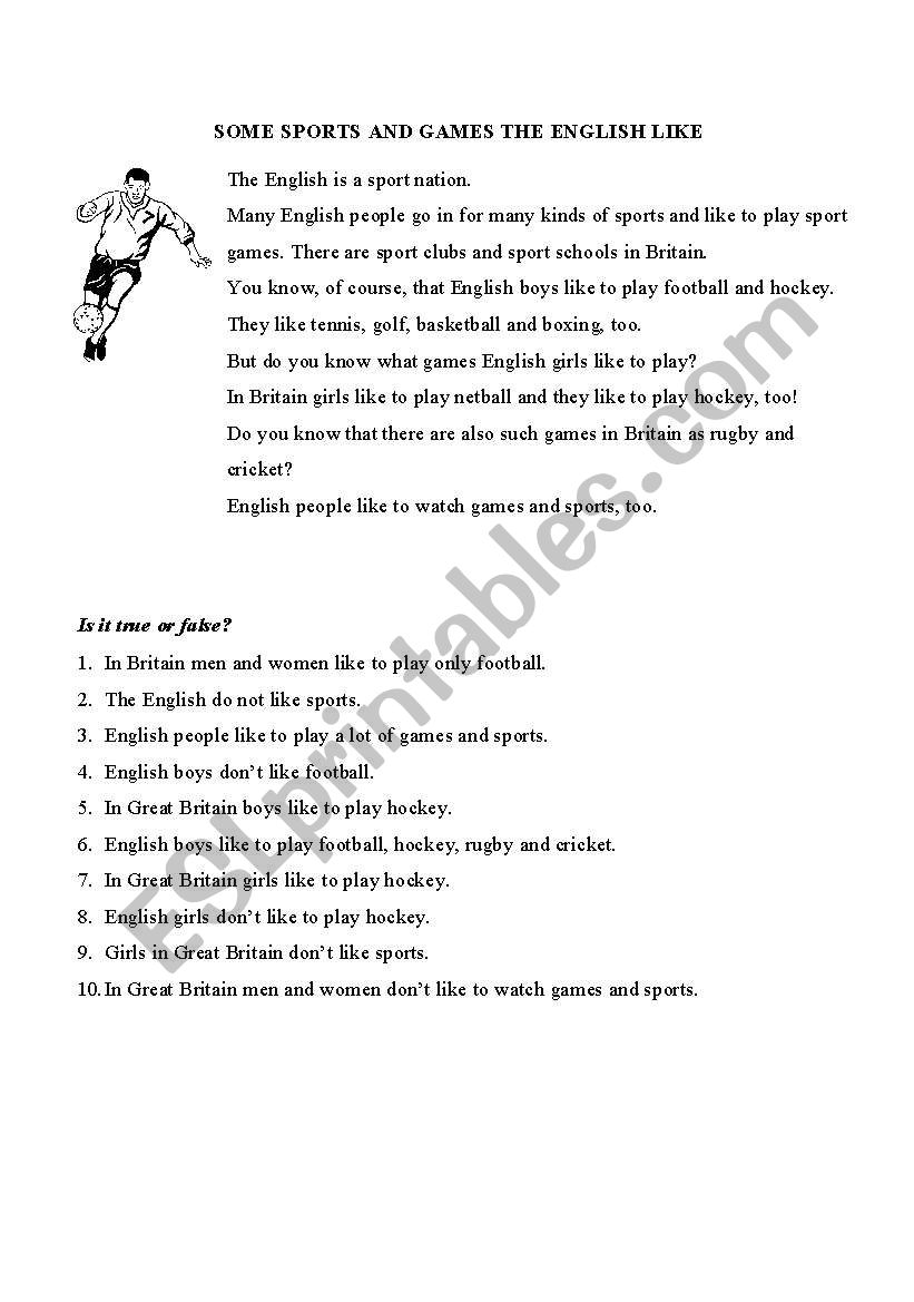 Sports in Great Britain worksheet