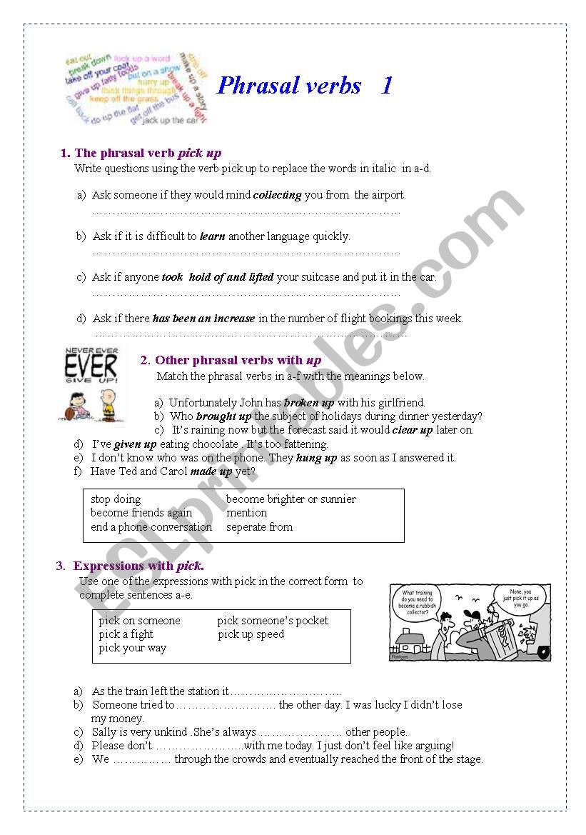 phrasal verbs 1 worksheet