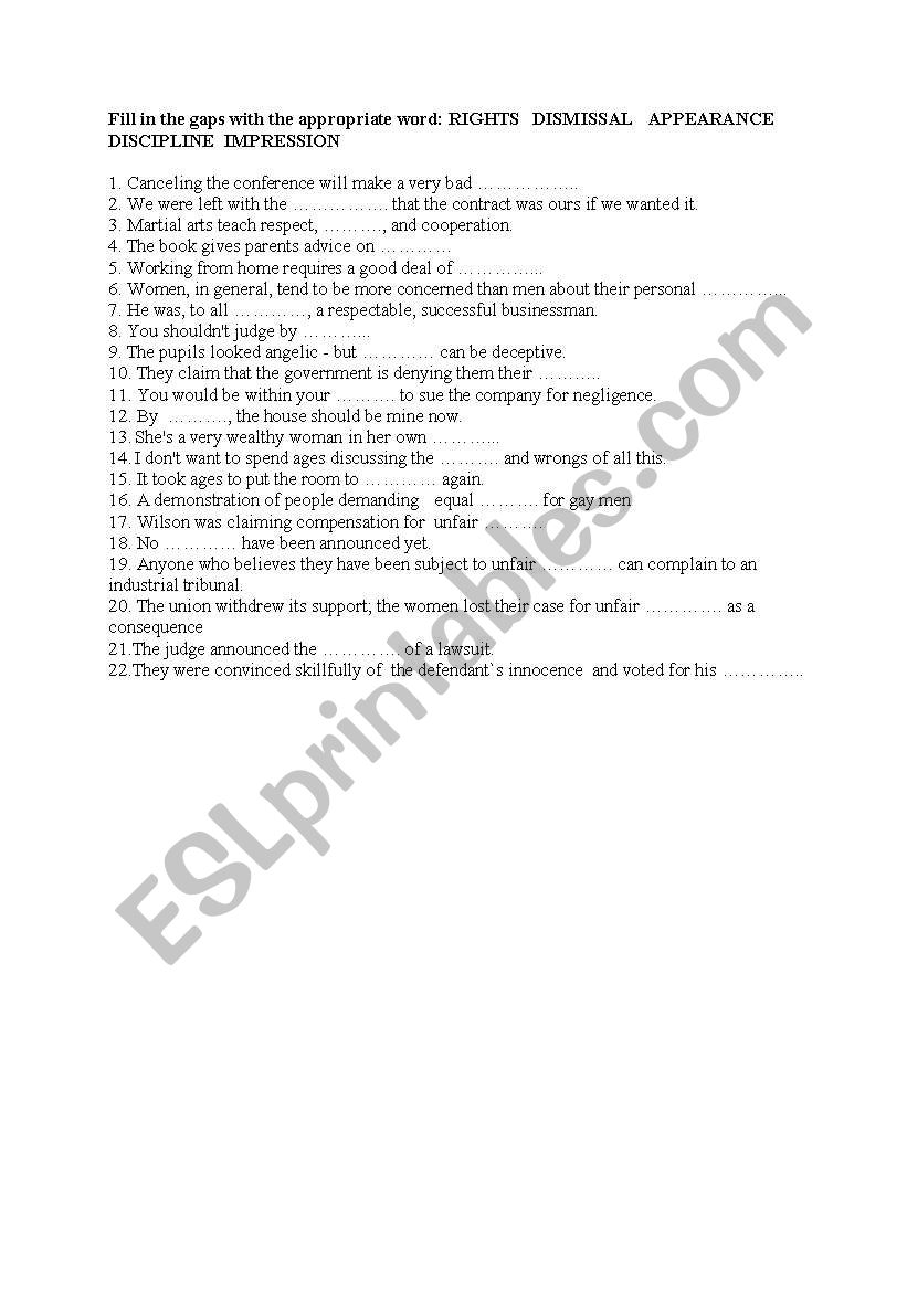Gap filling exercise worksheet