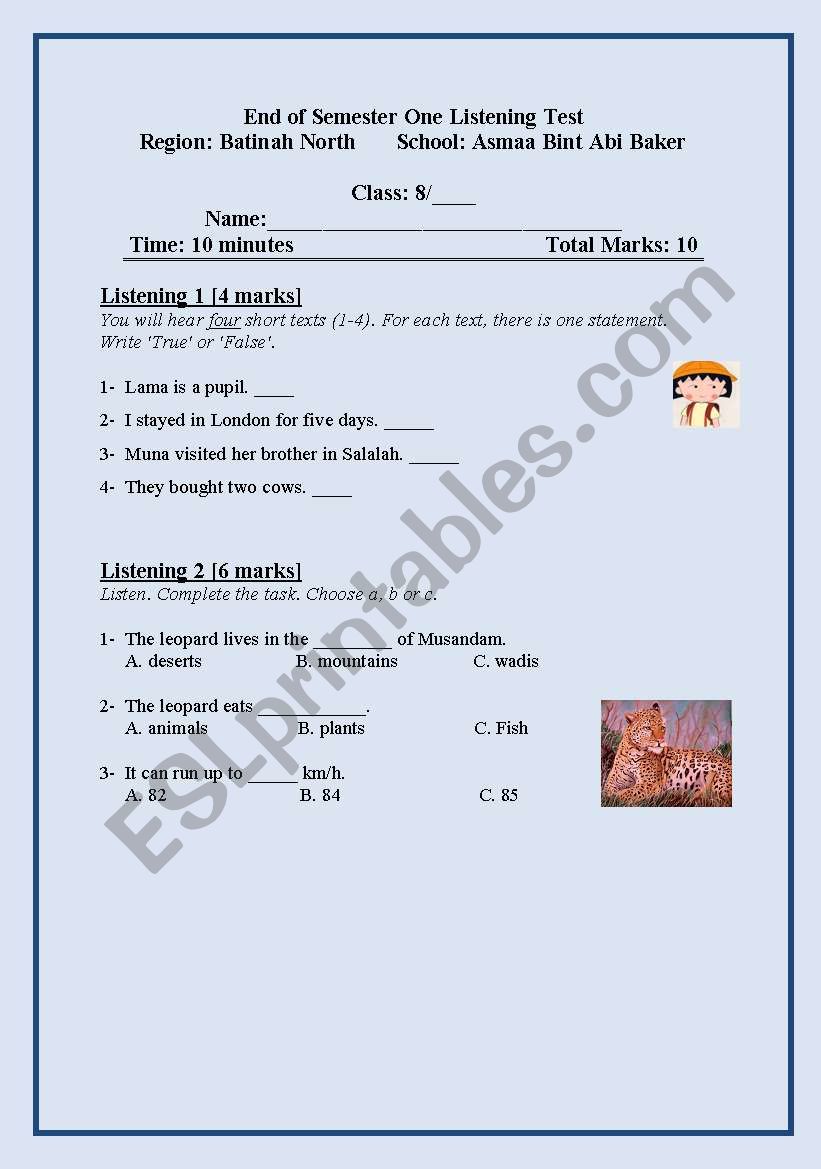 listening test worksheet