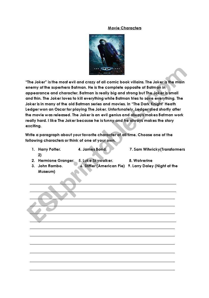 Movie Characters worksheet