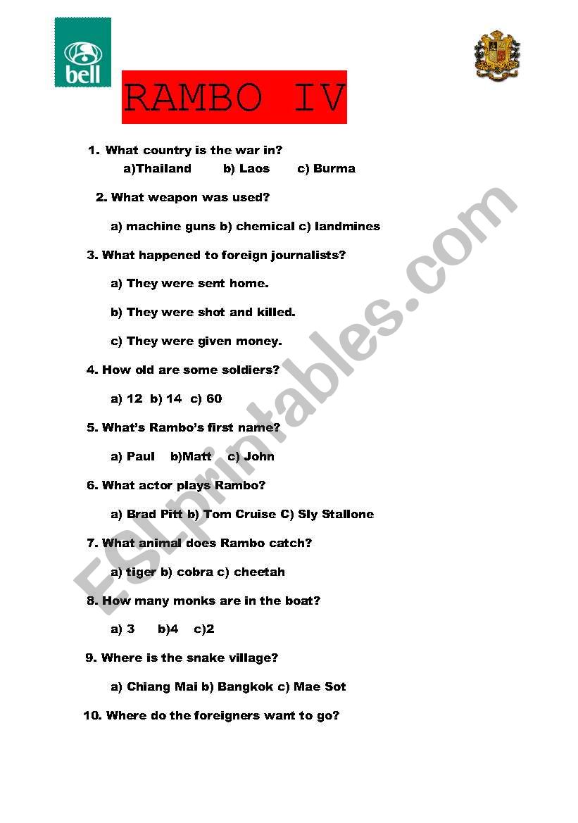 Rambo IV worksheet