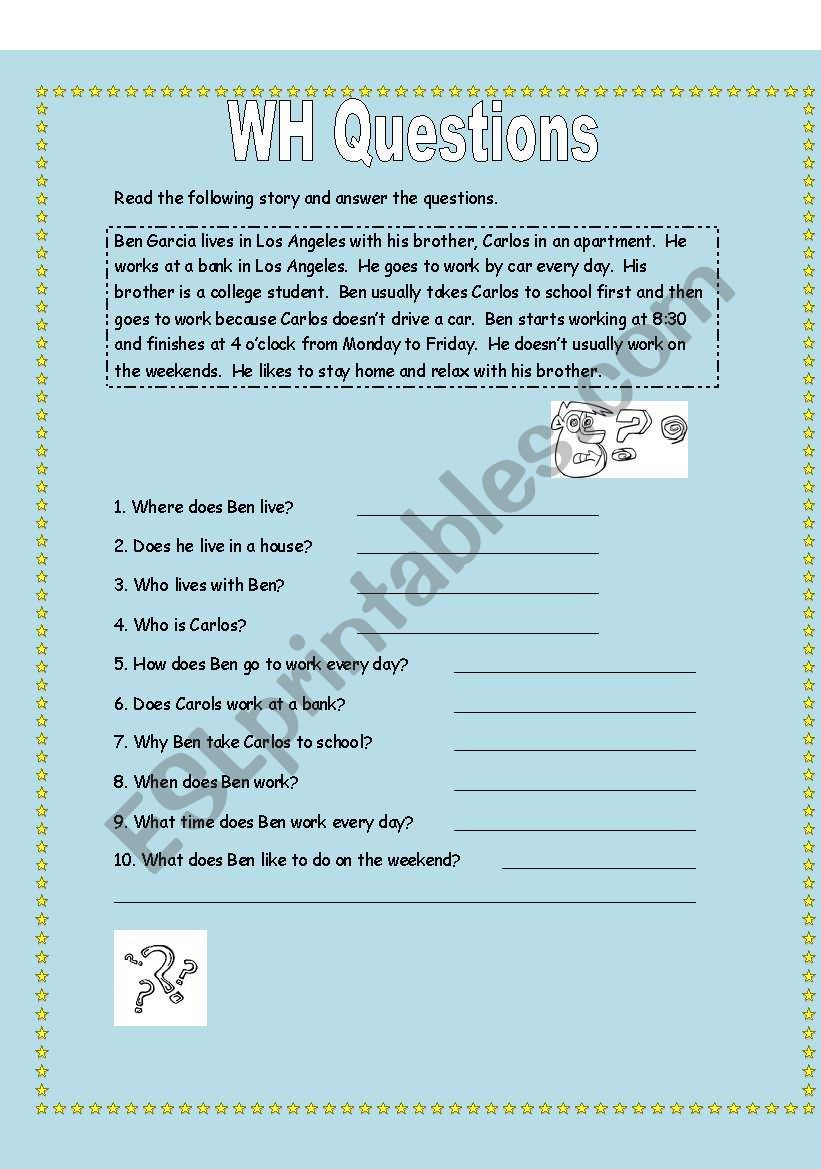 WH questions comprehension  worksheet