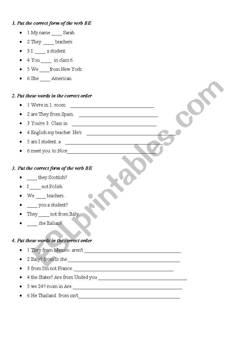 Verb BE worksheet