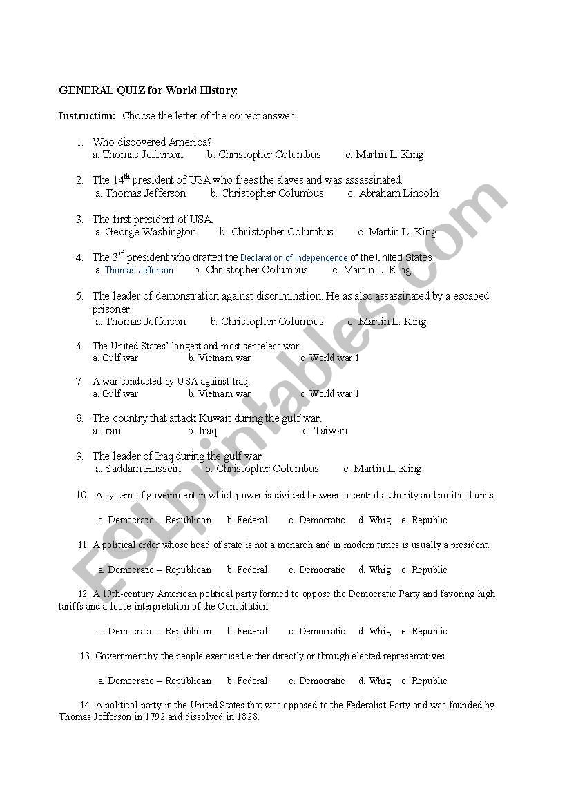 General Quiz for World History