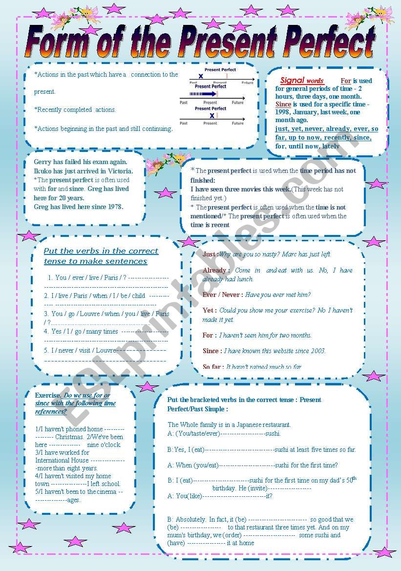 Form of the Present Perfect and its Signal words