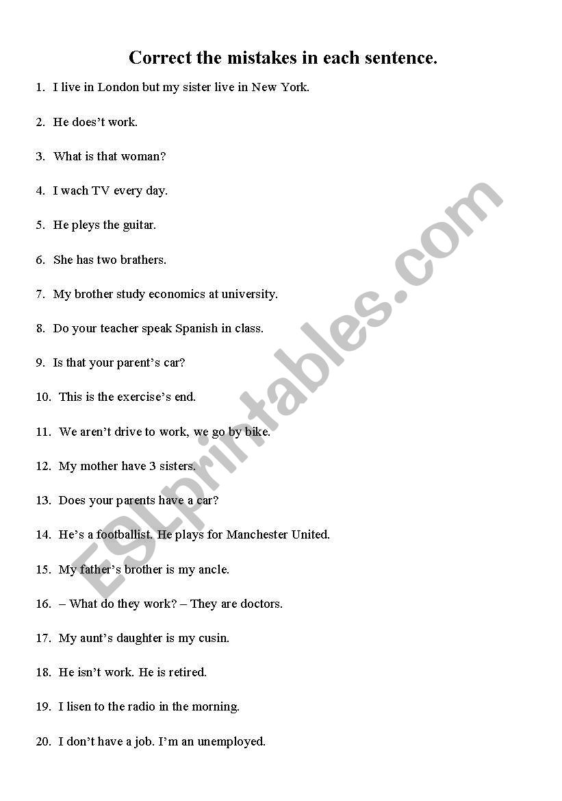 Typical Elementary Mistakes worksheet
