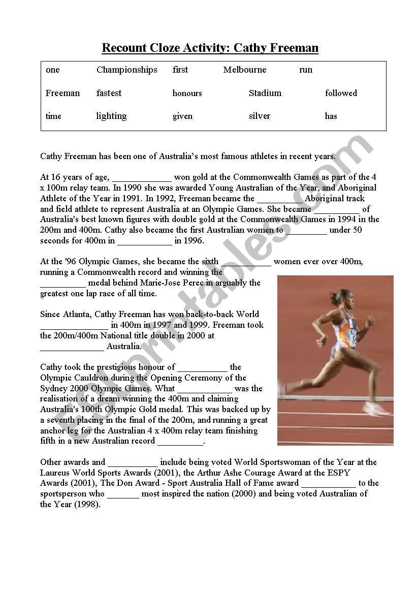 Cathy Freeman Cloze worksheet