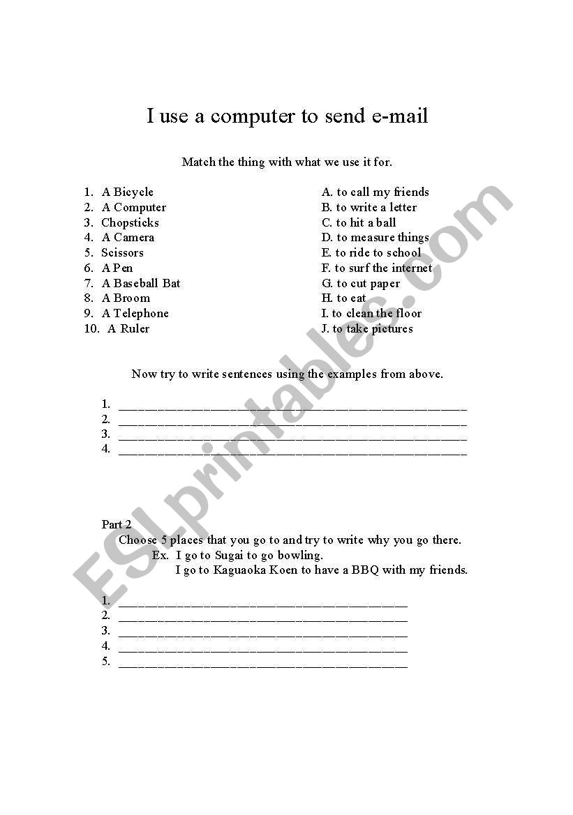 I use a computer for worksheet