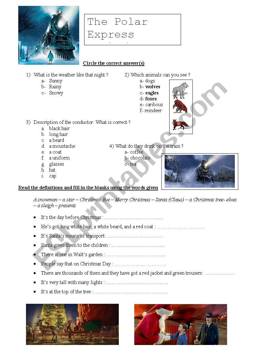 The Polar Express worksheet