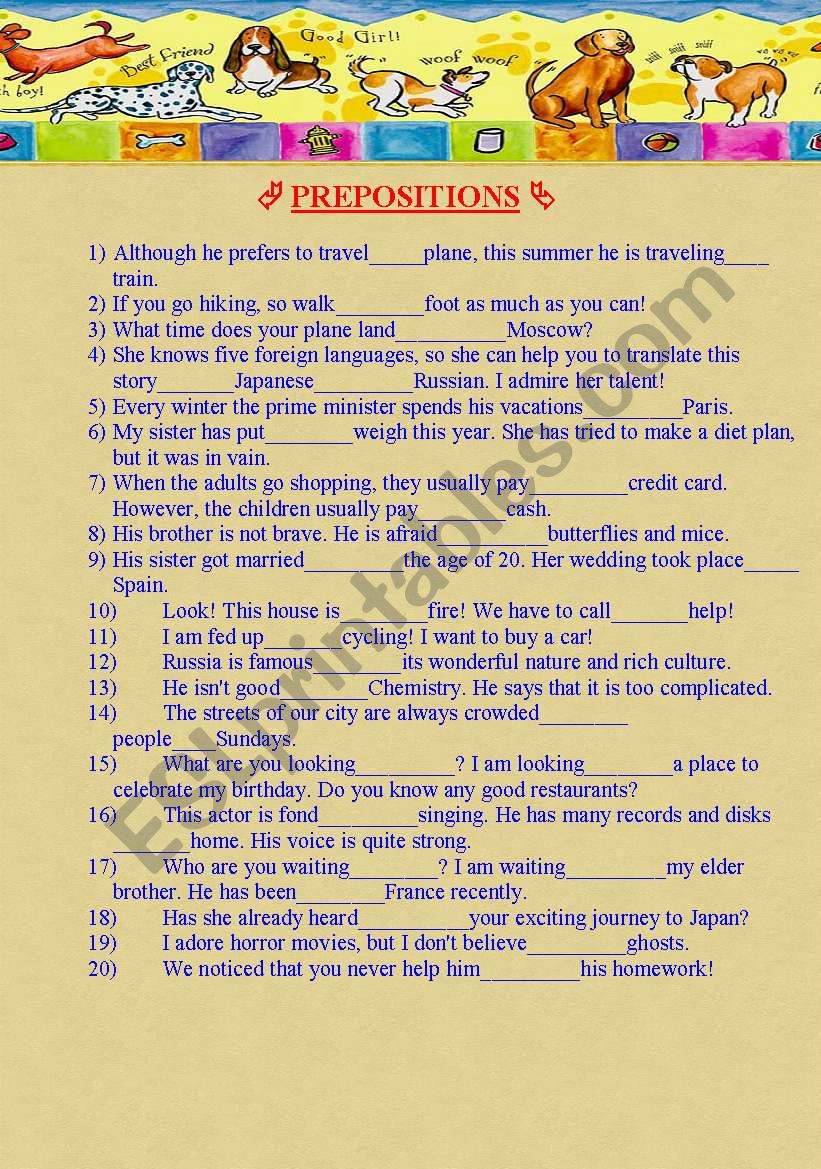 Prepositions. The key is included,