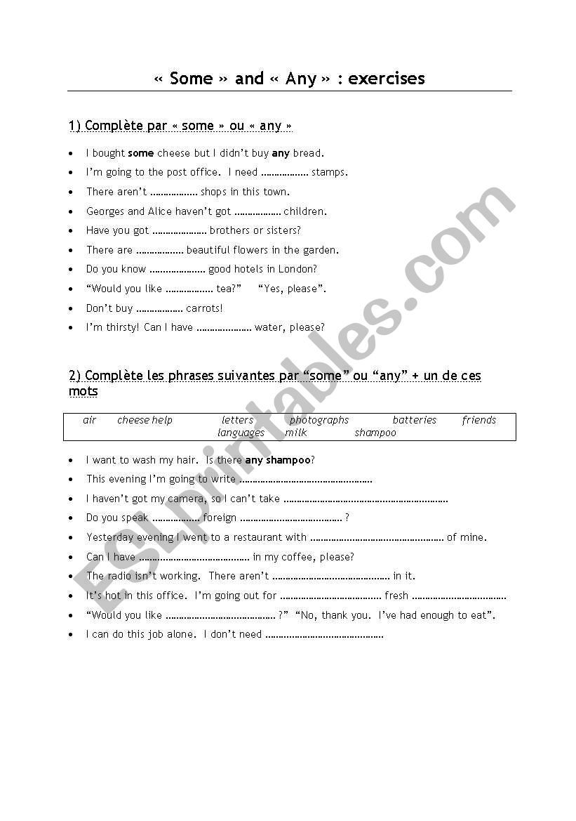 Some and Any worksheet Some and Any worksheet