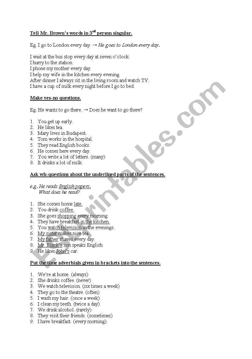 Present Simple drill worksheet