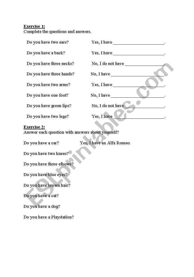 Q and A worksheet worksheet