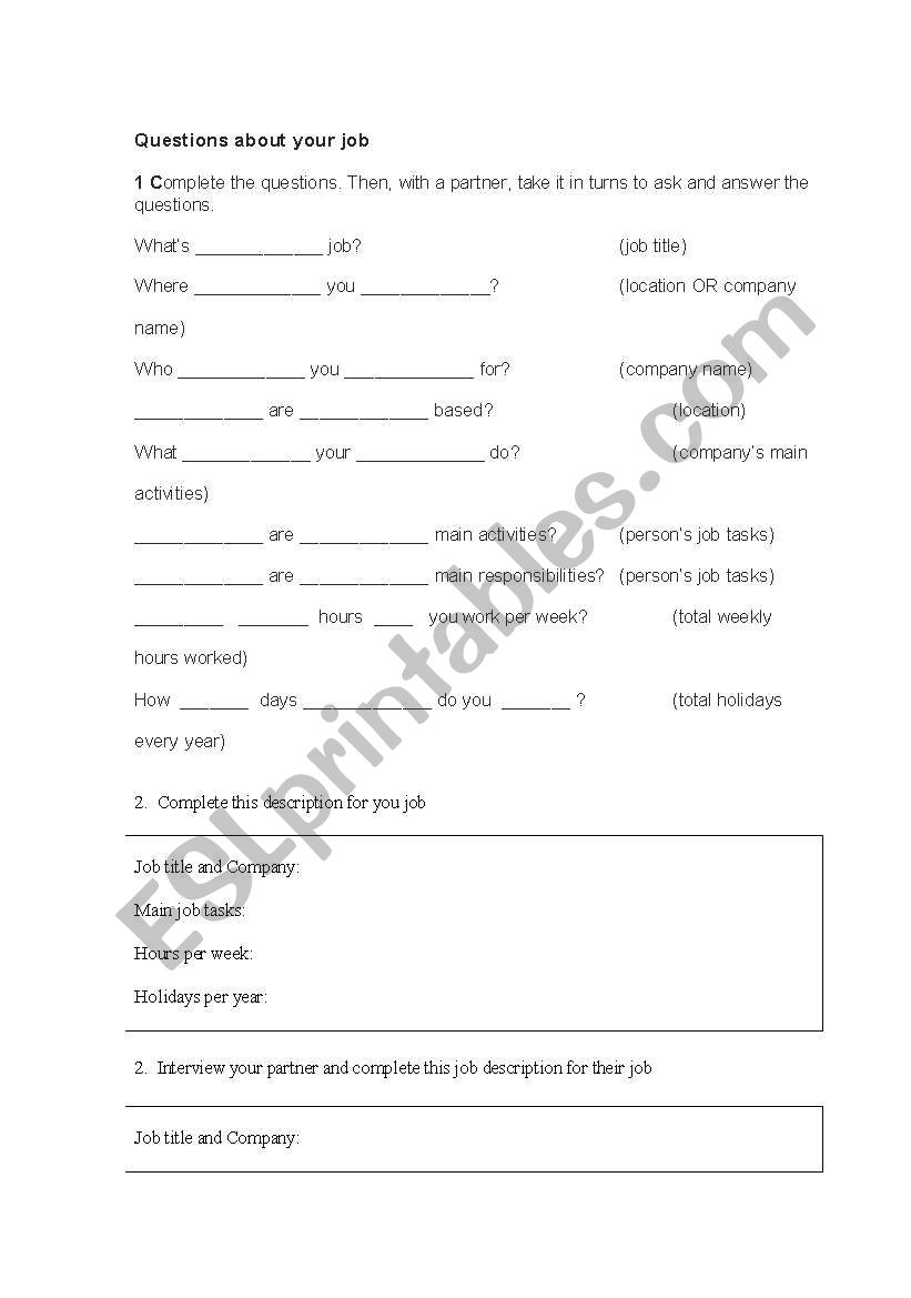 Whats your Job? worksheet