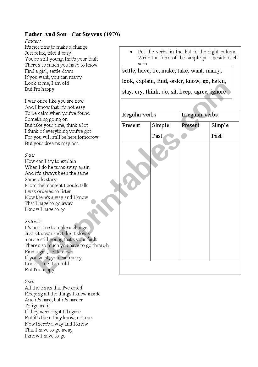 Father and son worksheet