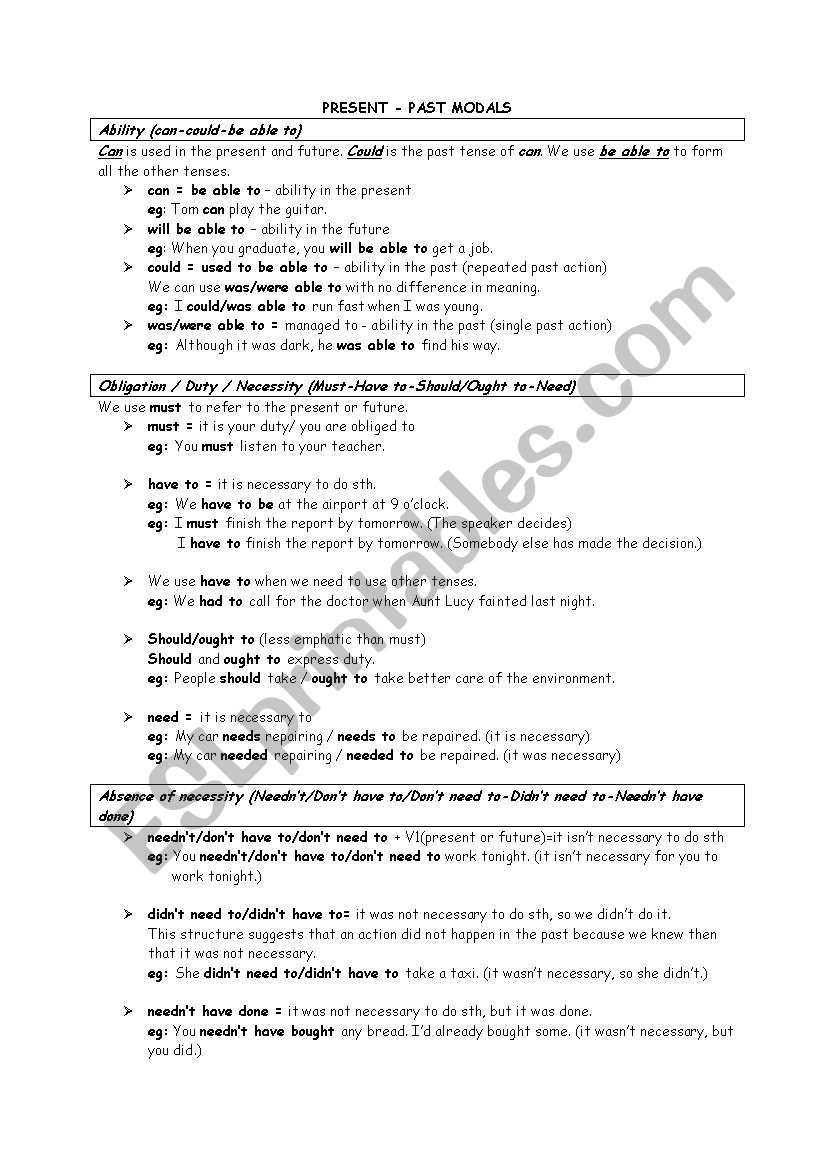 modals worksheet