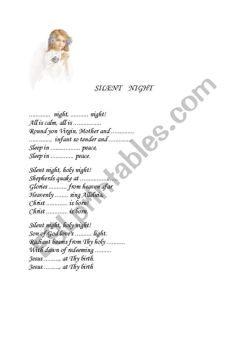 silent night carol worksheet