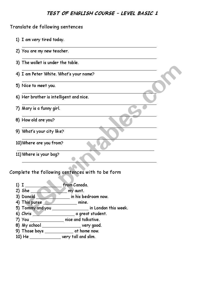 Test for kids beginners worksheet
