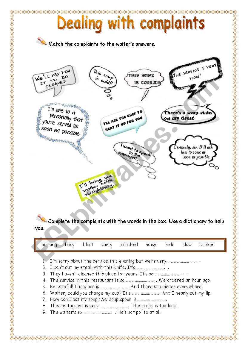 Dealing with complaints worksheet