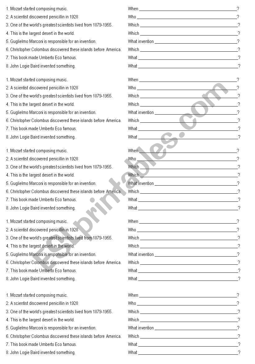 questions worksheet