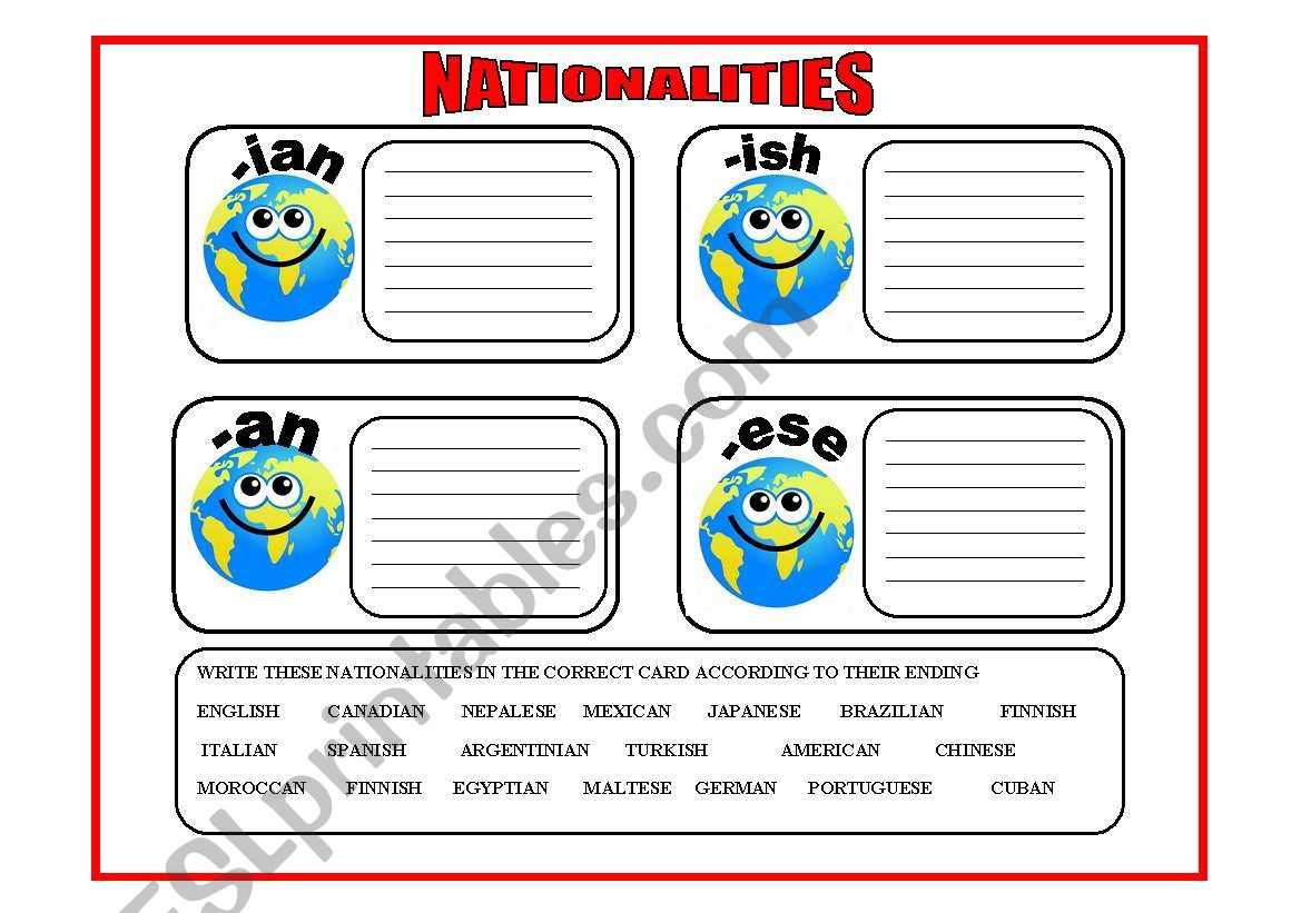 NATIONALITIES  worksheet