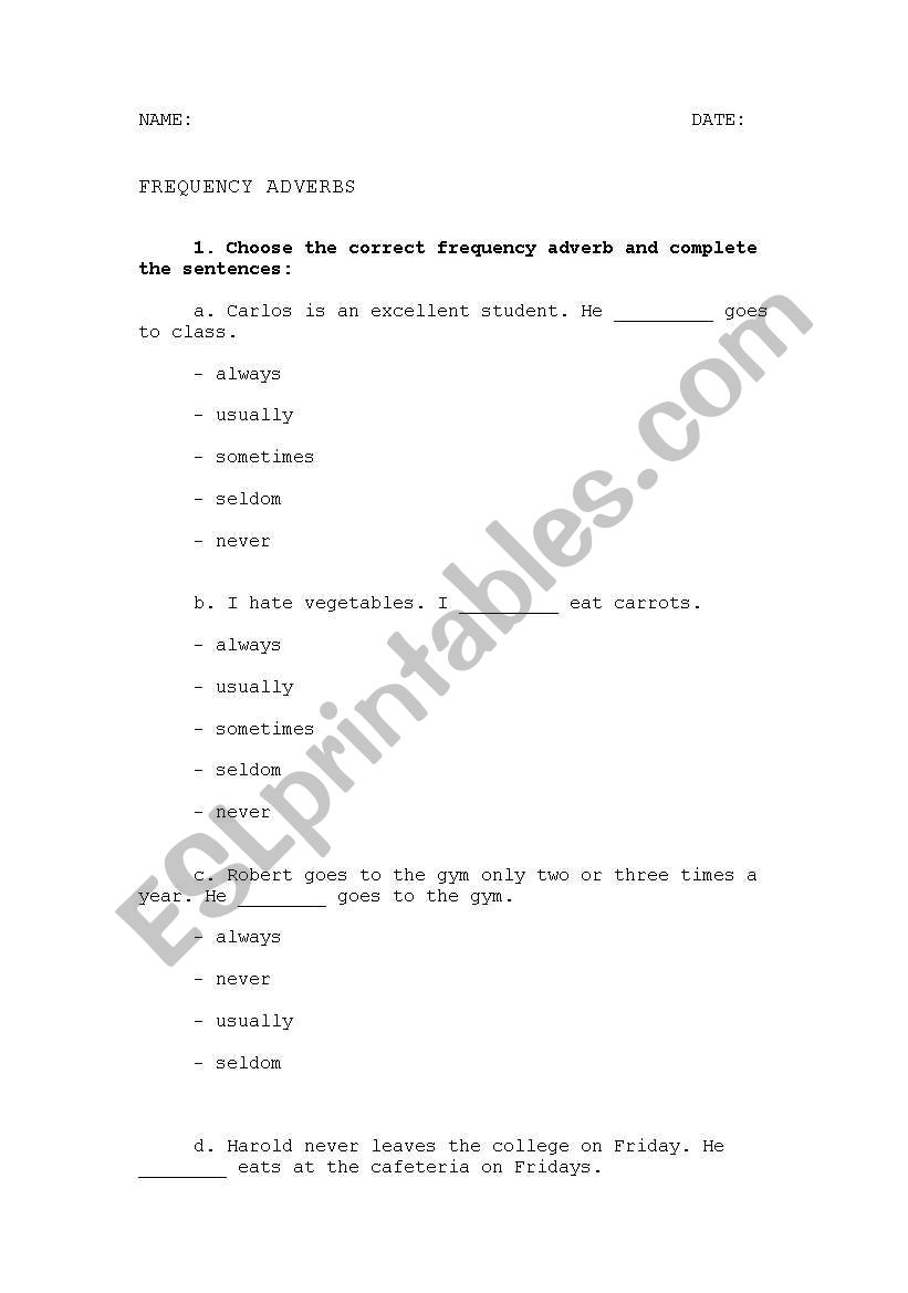 Frequency Adverbs worksheet