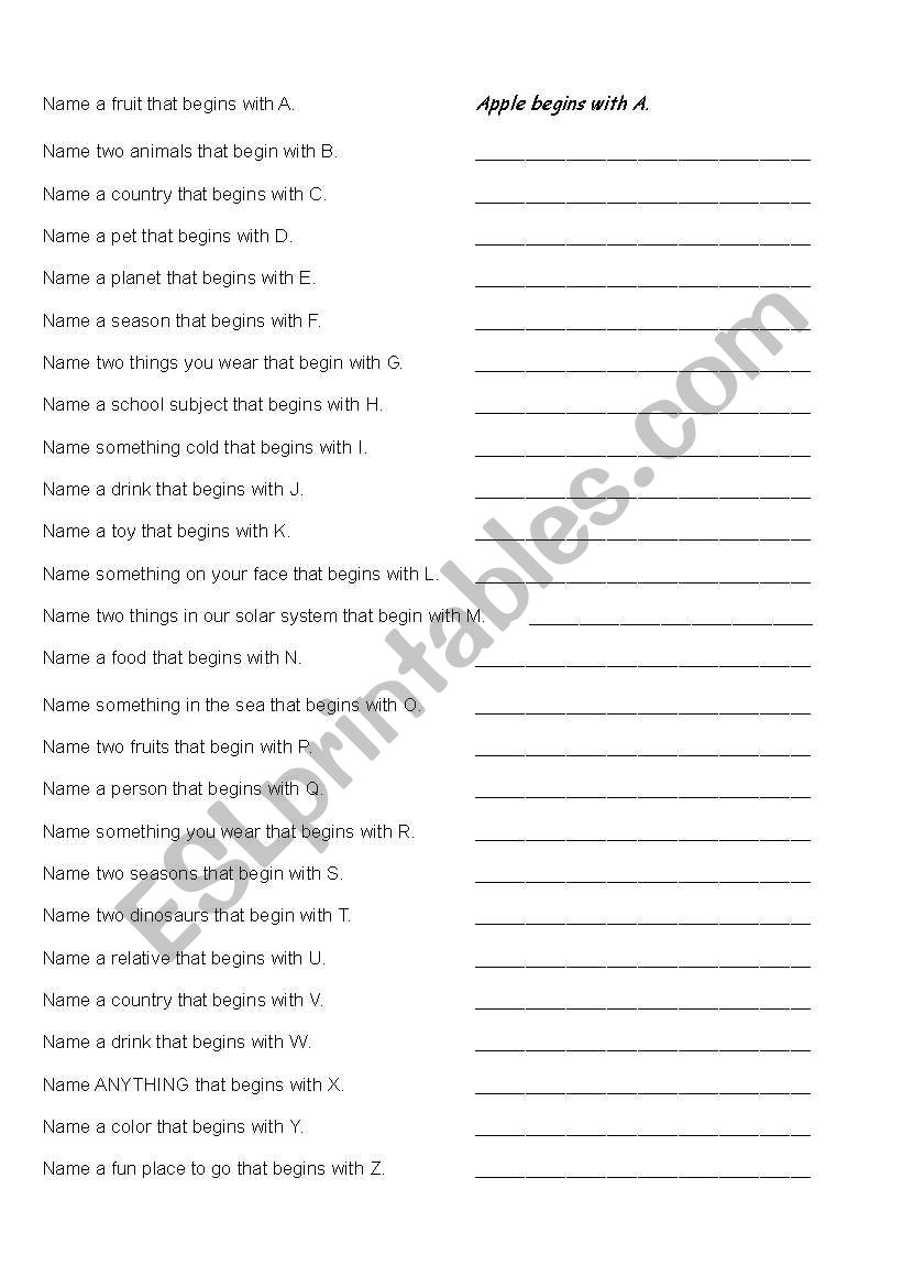 name a thing worksheet