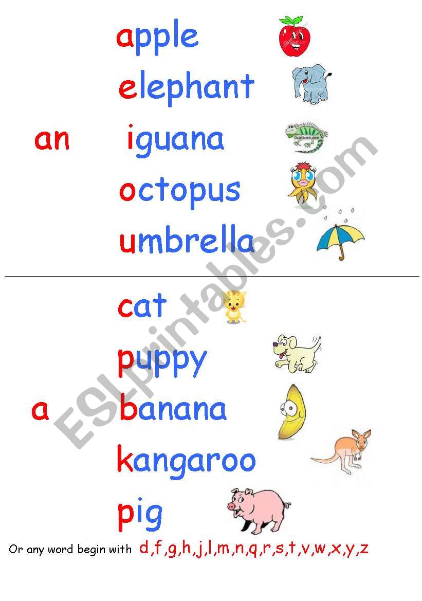 Indefinite Article a/an Wall Chart