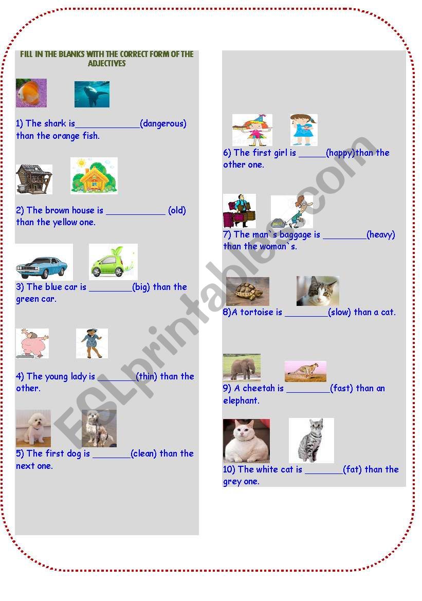 Comparative of adjectives worksheet