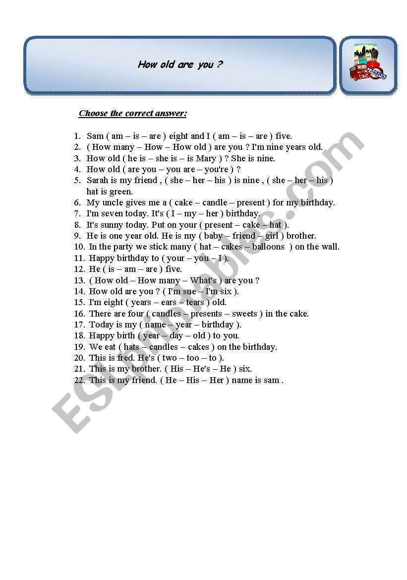 How old are you ? worksheet