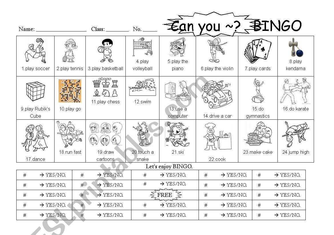 Can you...? BINGO worksheet