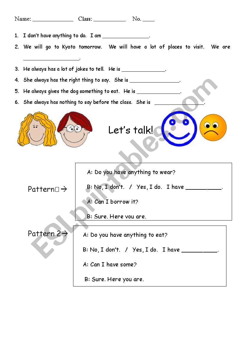 English Worksheets To Infinitive As Adjective I Have Something To Eat wear 