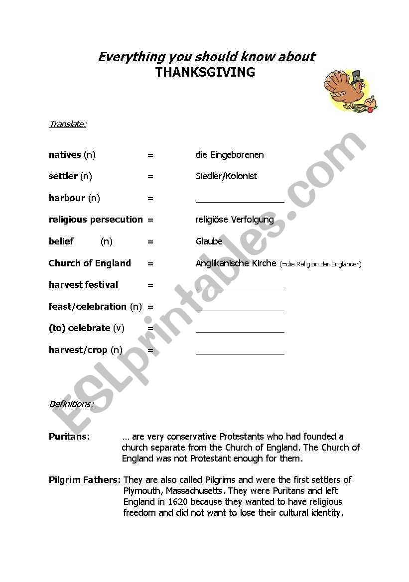 Thanksgiving worksheet