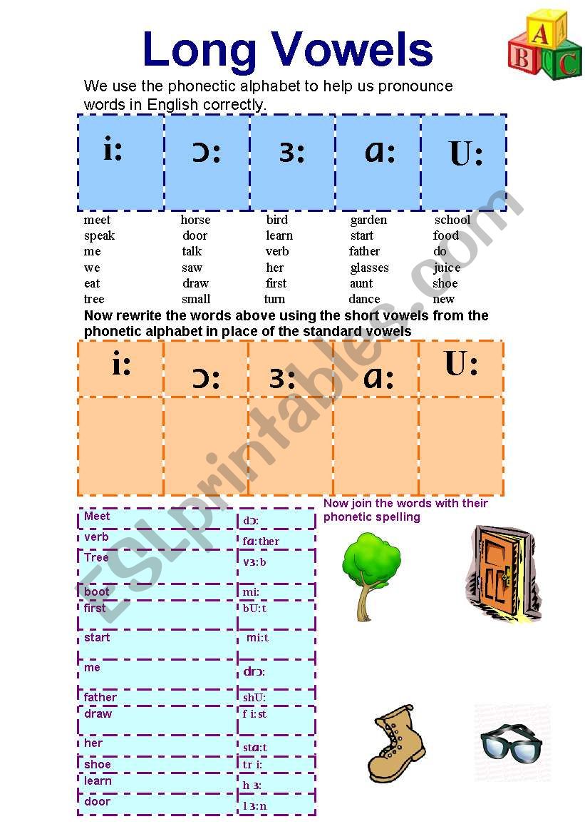 Long phonetic vowel sounds worksheet
