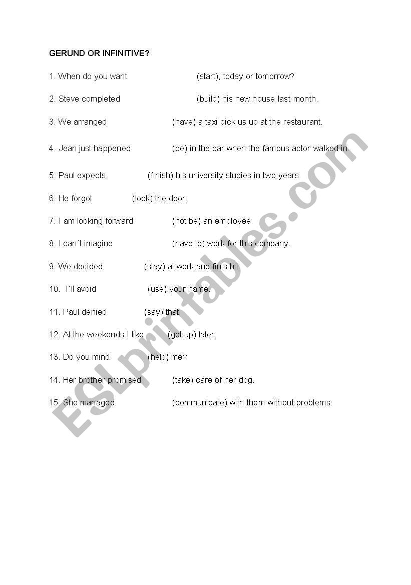 Gerund or infinitive? worksheet
