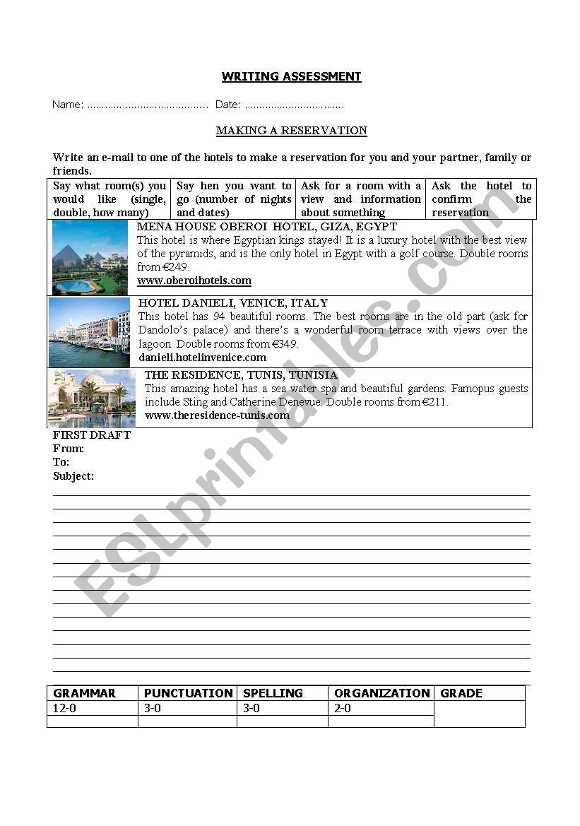 Making a hotel reservation worksheet