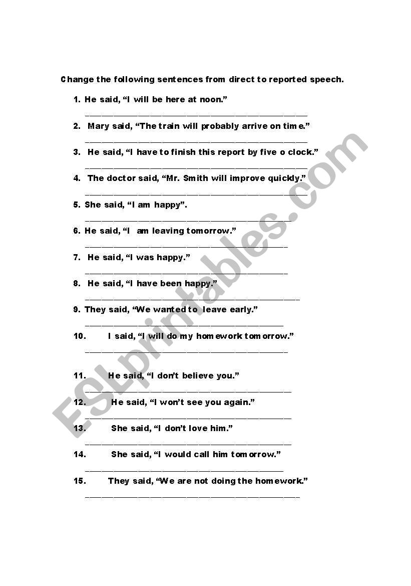 Reported speech exercises worksheet