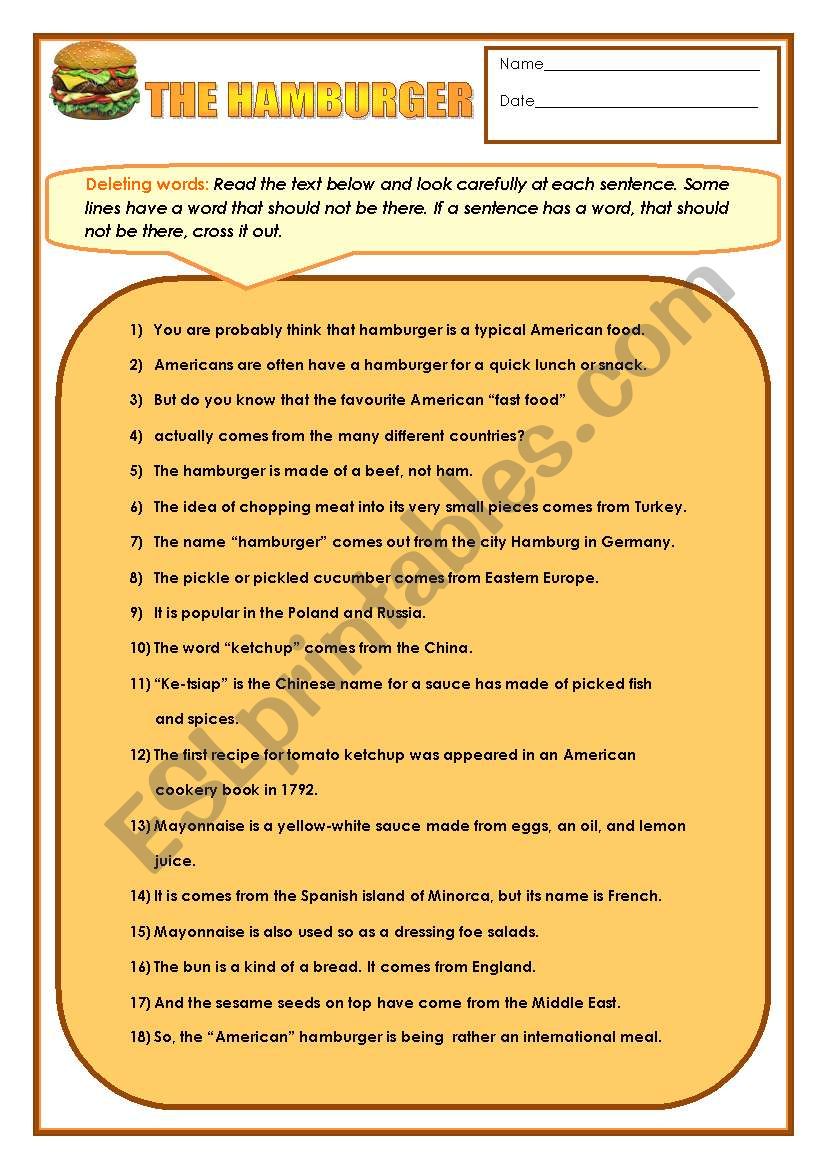 The Hamburger worksheet