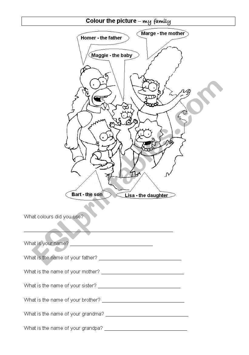 my family - the Simpsons worksheet