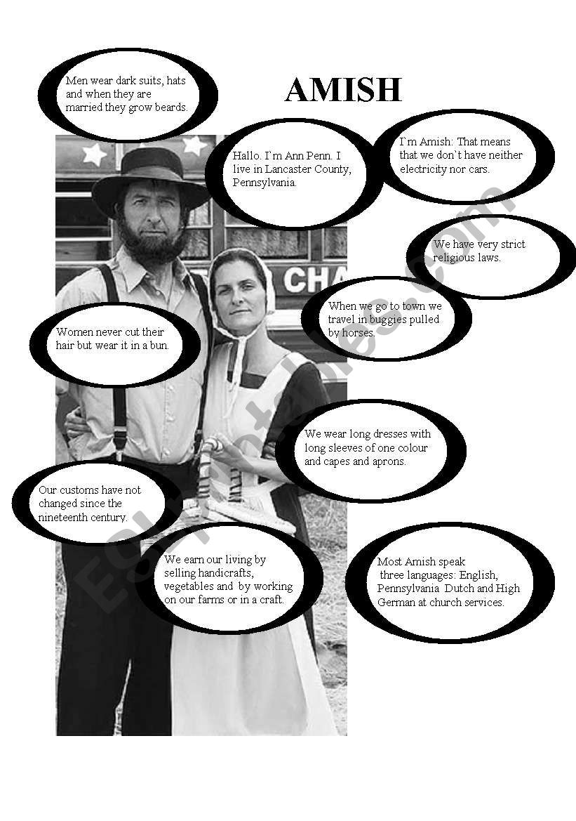 Introducing the Amish people worksheet