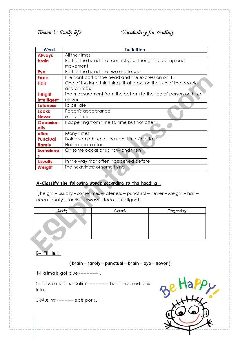 Vocabulary worksheet