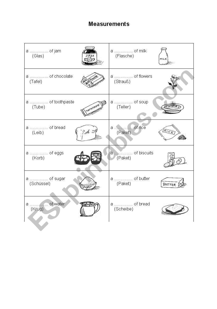 measurements worksheet