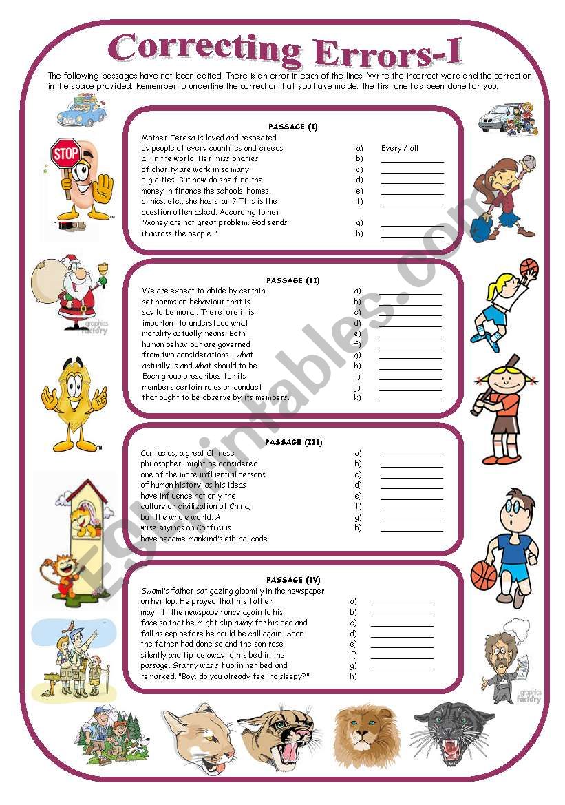 Correcting Errors-I (with answer key)