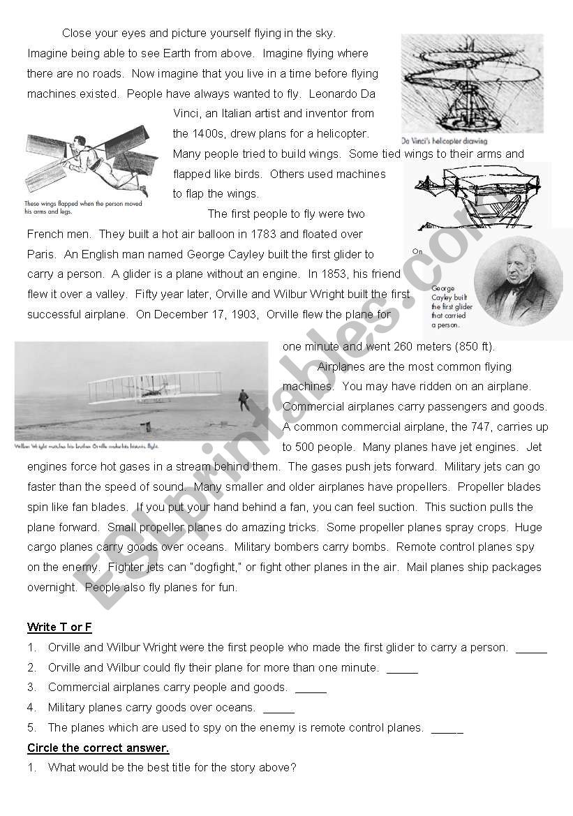 The history of flight worksheet