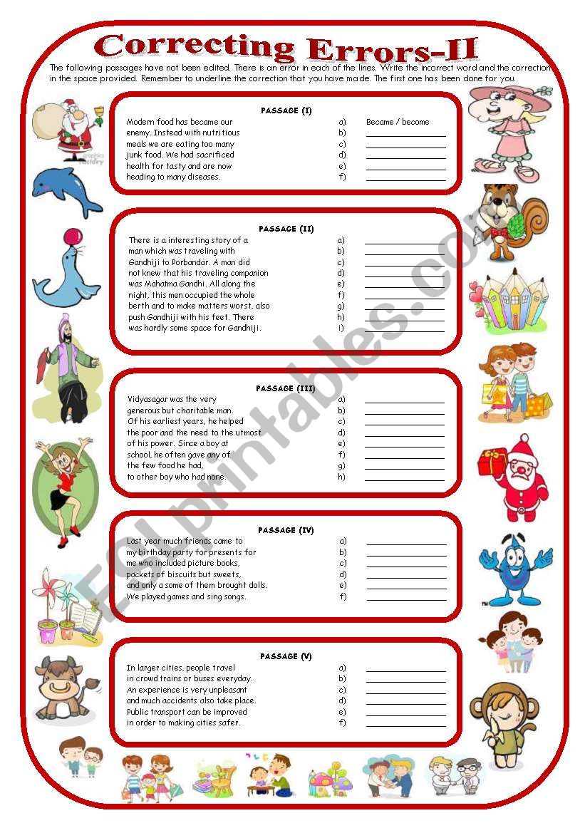 Correcting Errors-II (with answer key)