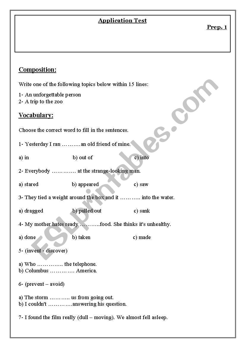 test worksheet