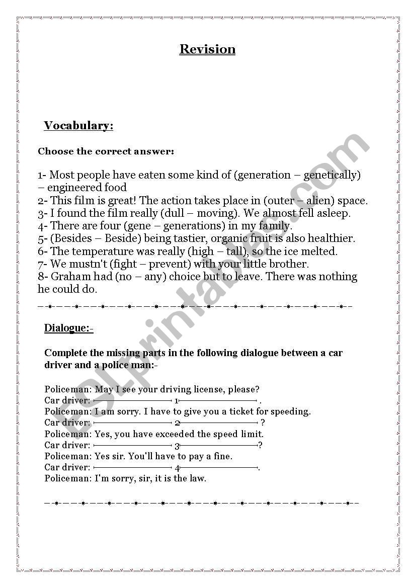 Revision worksheet