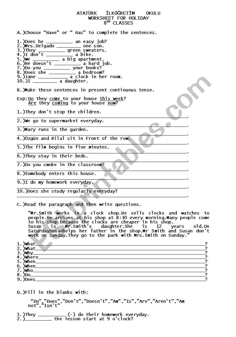 A REPETITION WORKSHEET worksheet